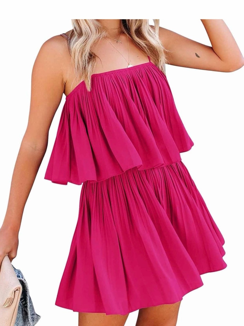 Fushia pink pleated romper